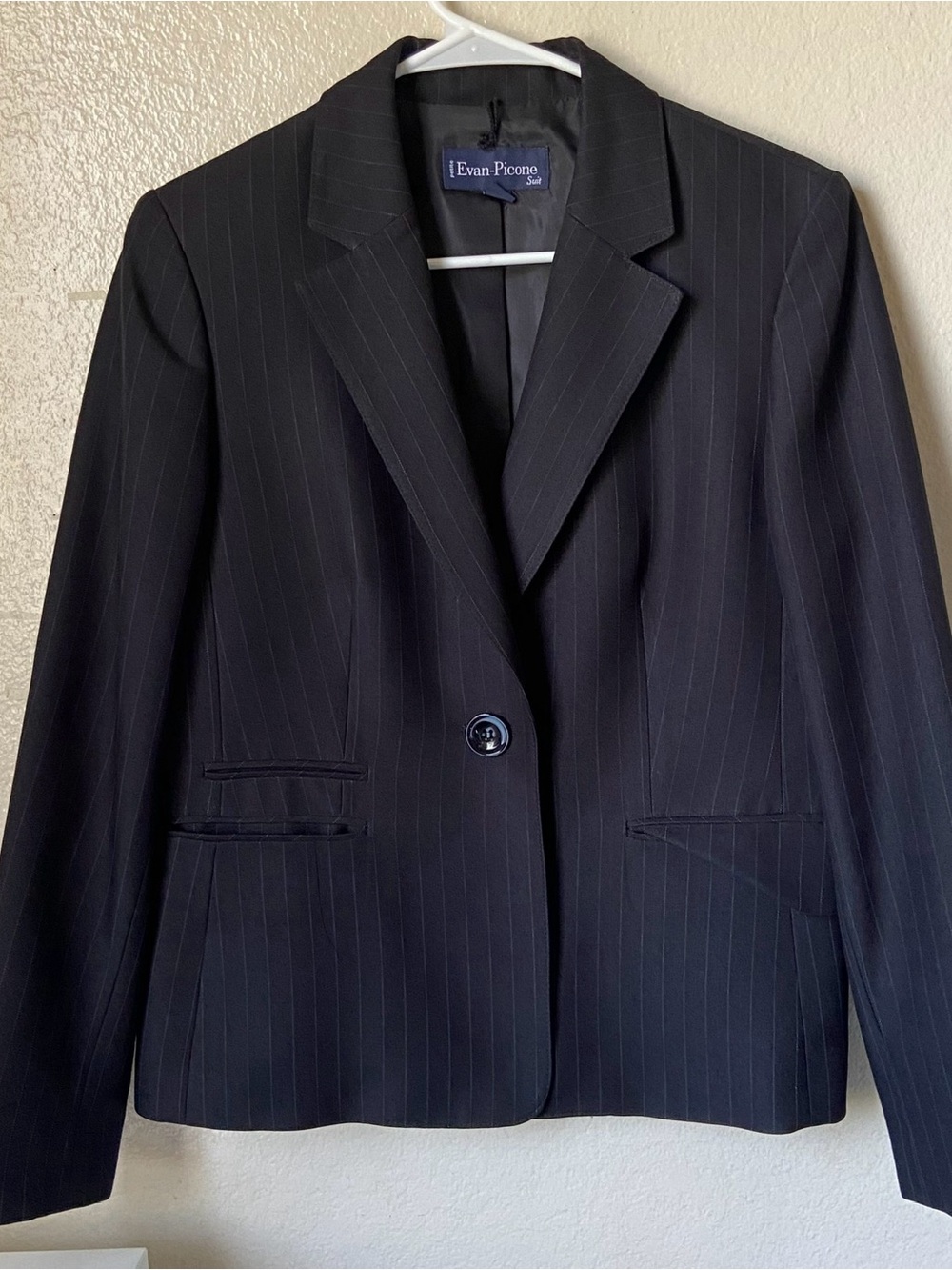 Black Pinstripe Single-Button Blazer (Petite 10)
